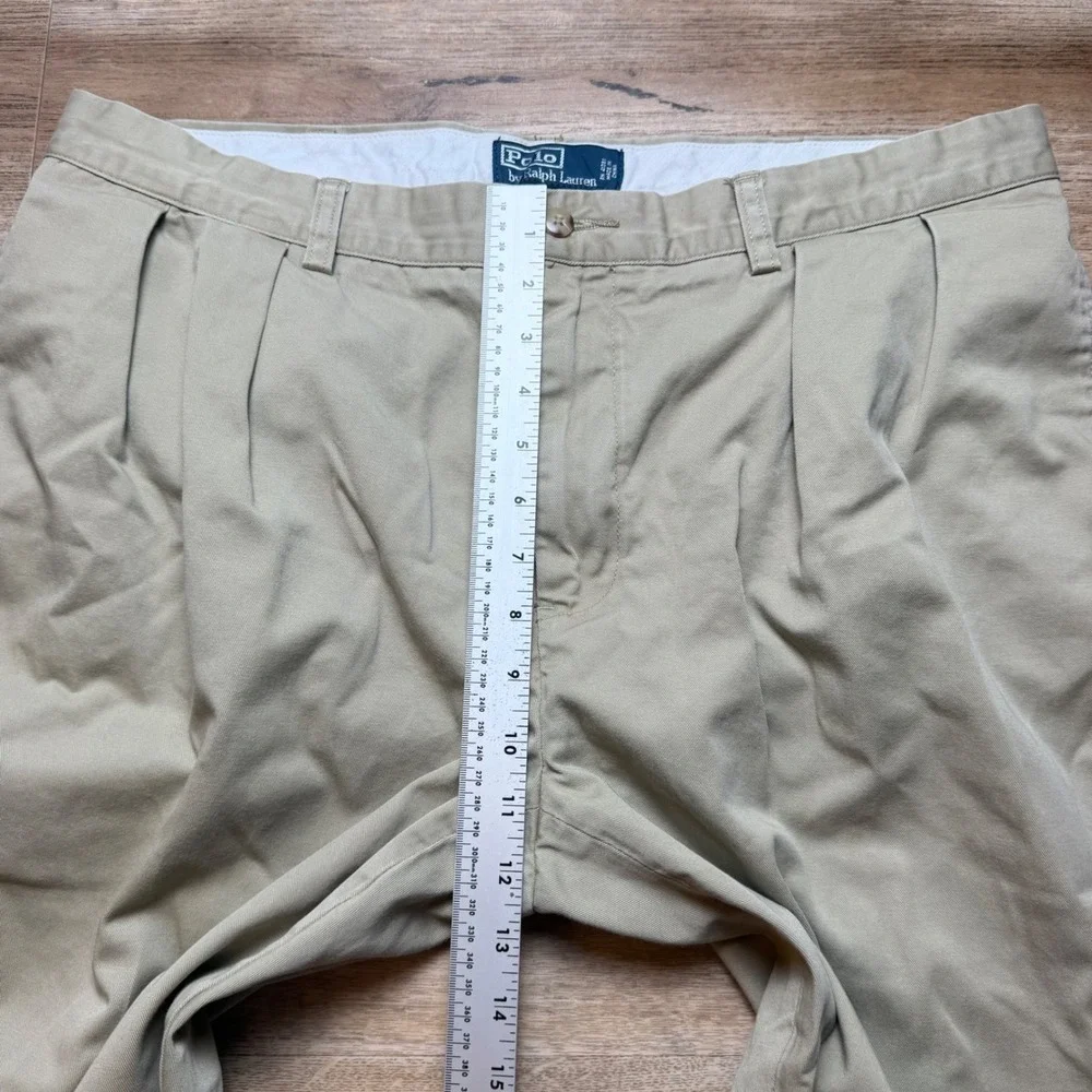 Polo Ralph Lauren Ethan Pant Mens 38x32 Khaki Tan Pleated Cotton Chino Trousers
